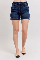 Judy Blue Full Size High Waist Back Flap Pocket Denim Shorts Plus Size OutfitFlow
